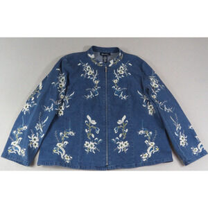 Vintage Denim & Co Cottage Core Cotton Denim Heavy Embroidered Jacket Women's 1X